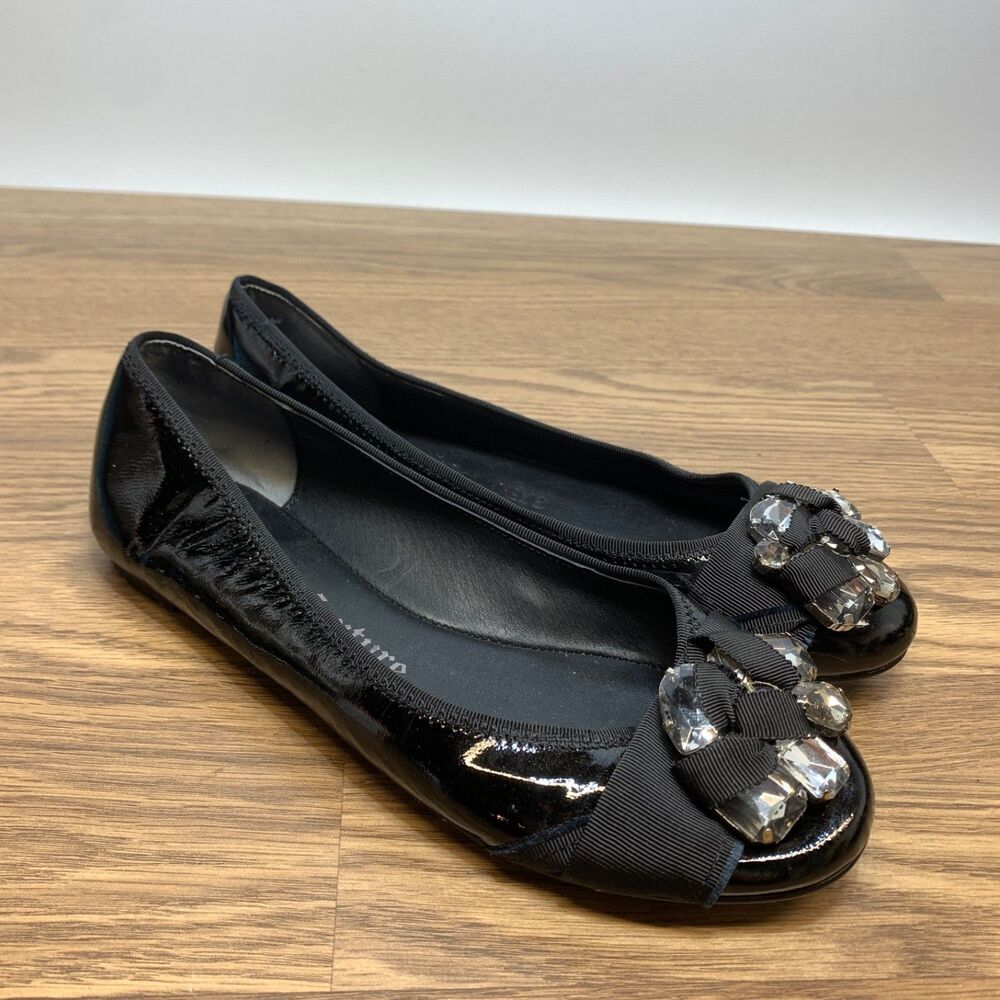 Juicy Couture ABBOTT‎ Black Patent Leather CRYSTAL JEWELED Flats Shoes 8.5 M